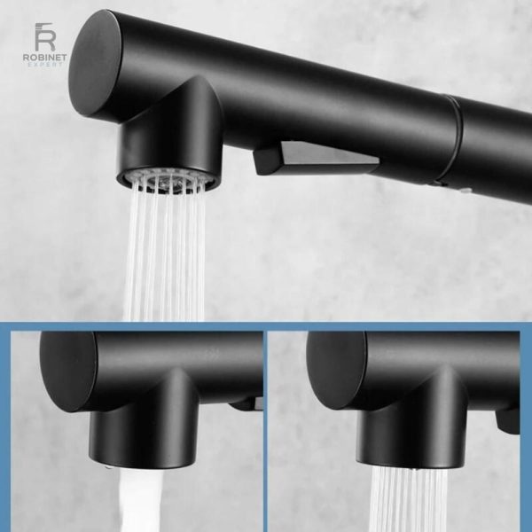 Robinet cuisine avec fonction douchette, finition noire
