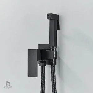 Douchette WC murale noire avec support intégré