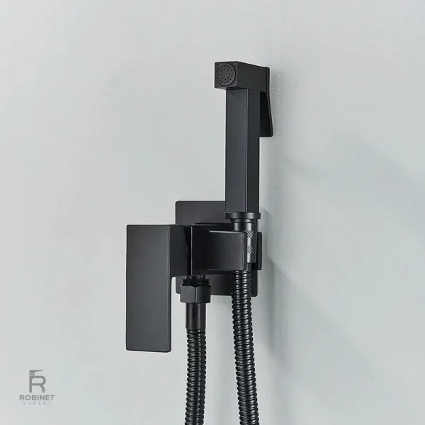 Douchette WC murale noire avec support intégré