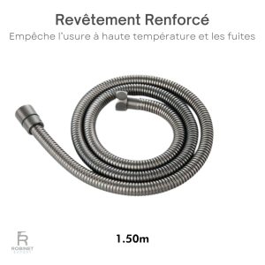Flexible de douche gris, design robuste et résistant à l'usure