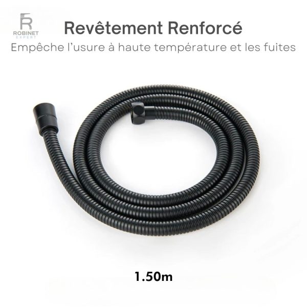 Flexible de Douche Noir, renforcement pour une utilisation prolongée