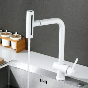 Mitigeur cuisine avec douchette et bec carré rotatif