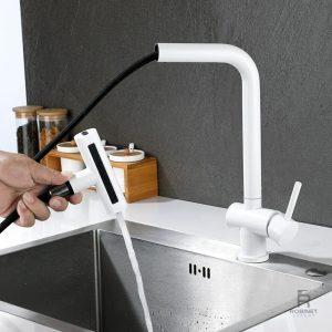 Mitigeur cuisine bec carré avec douchette amovible