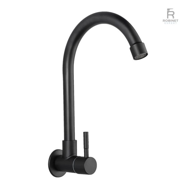 Robinet mural noir pour cuisine, style contemporain