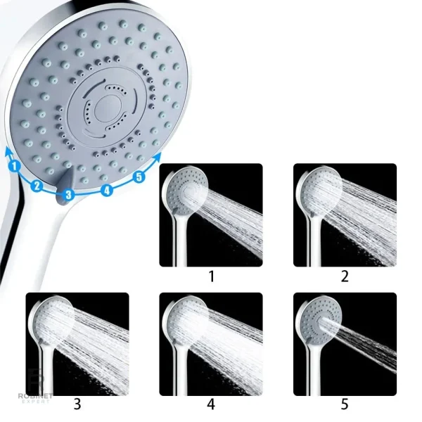 Accessoire de douche inox avec 5 jets différents