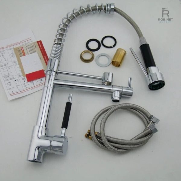 Finition chrome pour robinet douchette cuisine, style contemporain