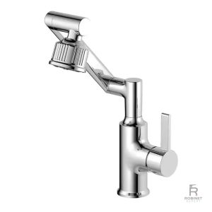 Robinet de cuisine compact en acier inoxydable brillant