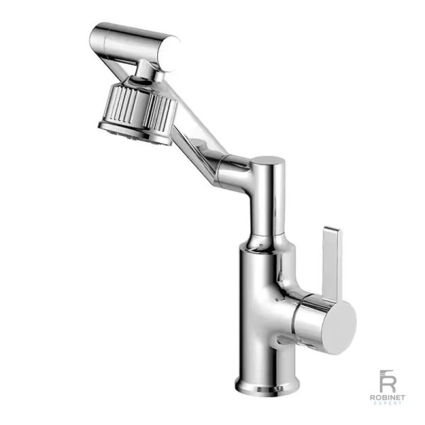 Robinet de cuisine compact en acier inoxydable brillant