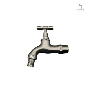 Robinet mural pour jardin, finition chrome