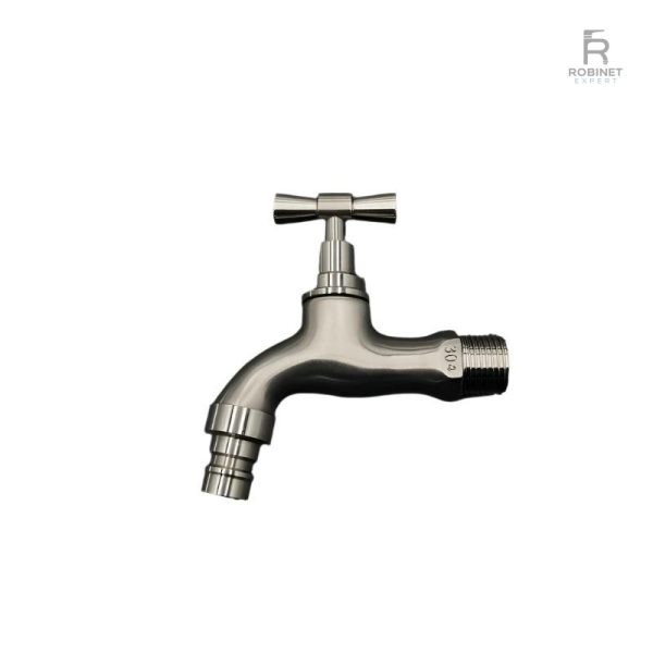 Robinet mural pour jardin, finition chrome