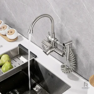 Robinet cuisine double bec pour évier