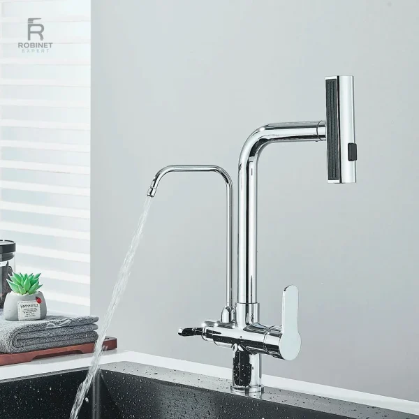 robinet-evier-cuisine-finition-en-chrome-1 Robinet cuisine finition chrome élégant et moderne
