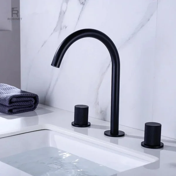 robinet-melangeur-salle-de-bain-cygne-noir-1 Robinet mélangeur noir pour salle de bain