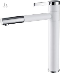 Mitigeur lavabo à bec rotatif blanc chrome
