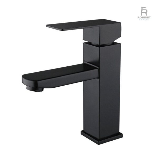 Mitigeur salle de bain noir avec design cascade