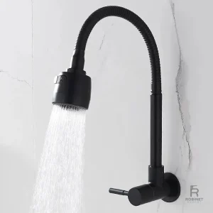 Robinet mural cuisine noir en acier inoxydable