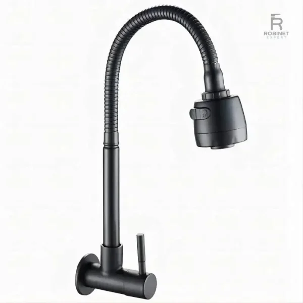 Robinet cuisine noir, design moderne en acier inoxydable