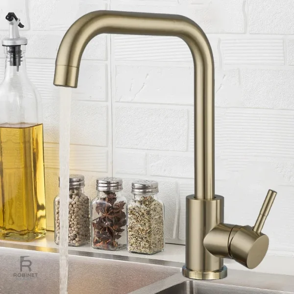 robinetterie-evier-cuisine-or-1 Robinet cuisine or design élégant pour évier